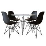 Mesa De Jantar De Ferro Preto Tampo Redondo Vidro 110cm Com 4 Cadeiras Pretas Cor: Preto