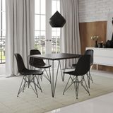 Mesa Sala De Jantar Industrial Quadrada Preta 90 Com 4 Cadeiras Pretas Ferro Preto Cor: Preto