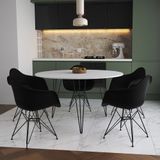Mesa Jantar Redonda 110cm Branca Clips 3 Pés Com 5 Poltronas Pretas Ferro Preto - Cor: Branco