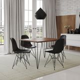 Mesa Sala de Jantar Industrial Quadrada Amêndoa 90cm com 4 Cadeiras Brancas de Ferro Preto Cor: Marrom