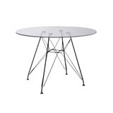 Mesa Eiffel Redonda 90cm Tampo De Vidro Com Base De Ferro Preto - Cor: Preto