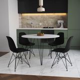 Mesa De Jantar Redonda 90cm Branca Clips 3 Pés Com 4 Cadeiras Pretas Ferro Preto Cor: Branco