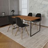 Mesa Industrial Base De Ferro Preto Tampo 137x90 Canela 4 Cadeiras Madeira Assento Preto Marrom