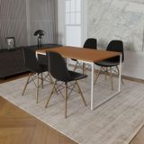 Mesa Industrial Base Ferro Branco Tampo 137x90 Canela 4 Cadeiras Madeira Assento Preto Marrom