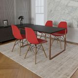 Mesa Industrial Base Ferro Cobre Tampo 137x90 Preto 4 Cadeiras Madeira Assento Vermelho Preto