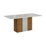 Mesa De Jantar 6 Lugares Tampo Mdf/vidro Doha 160cm Decor/off White/decor