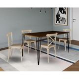 Conjunto De Mesa Elen Retangular 140x80cm Preto Com 4 Cadeiras Katrina Off White As - Marrom