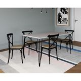 Conjunto De Mesa Elen Retangular 150x90cm Branco Com 4 Cadeiras Katrina Preto Assen - Branco