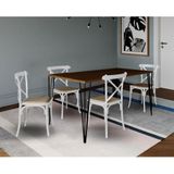 Conjunto De Mesa Elen Retangular 140x80cm Amêndoa Com 4 Cadeiras Katrina Branca Ass - Marrom