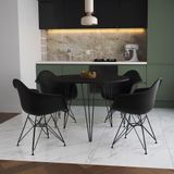 Mesa Jantar Redonda 110cm Preta Clips 3 Pés Com 4 Poltronas Pretas Ferro Preto - Cor: Preto