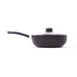 Panela Frigideira Tampa De Vidro Wok 24cm Antiaderente Alumínio - Preto