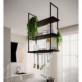 Prateleira Estilo Industrial Suspensa Teto Cozinha Nicho Denver 80cm - Preto - Preto