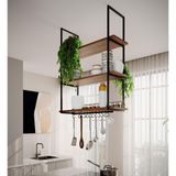 Prateleira Estilo Industrial Suspensa Teto Cozinha Nicho Denver 80cm - Preto/freijó - Preto