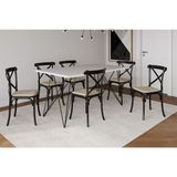 Mesa De Jantar Industrial Com 6 Cadeiras Katrina Preto Trama Premium Branco 150 Cm - Preto