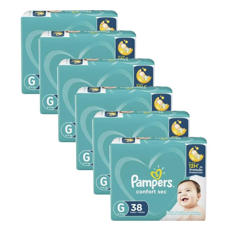 Kit 6 Fraldas Infantis Pampers Comfort Sec G 38 Unidades