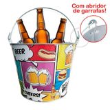 Balde De Gelo Para Cerveja Estampado Em Metal Galvanizado Com Abridor 4,8 Litros