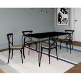 Conjunto De Mesa Elen Retangular 140x80cm Preto Com 4 Cadeiras Katrina Preto Assent - Preto