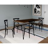 Conjunto De Mesa Elen Retangular 140x80cm Amêndoa Com 4 Cadeiras Katrina Preto Asse - Marrom