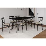 Mesa De Jantar Industrial Com 6 Cadeiras Katrina Preto Trama Premium Preto 150 Cm - Preto