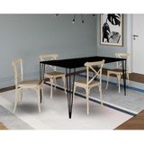 Conjunto De Mesa Elen Retangular 150x90cm Preto Com 4 Cadeiras Katrina Off White As - Preto