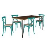 Jogo De Mesa Elen Retangular 150x90cm Amêndoa Com 4 Cadeiras Katrina Azul Turquesa - Marrom