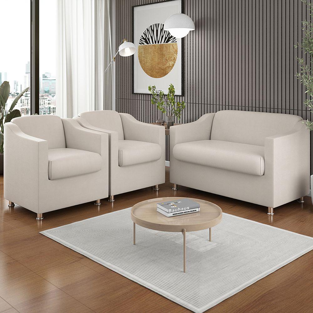 Kit 2 Poltronas Decorativa Tilla + Namoradeira Sala De Estar Cor:bege