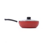 Panela Frigideira Tampa De Vidro Wok 24cm Antiaderente Alumínio - Vermelho