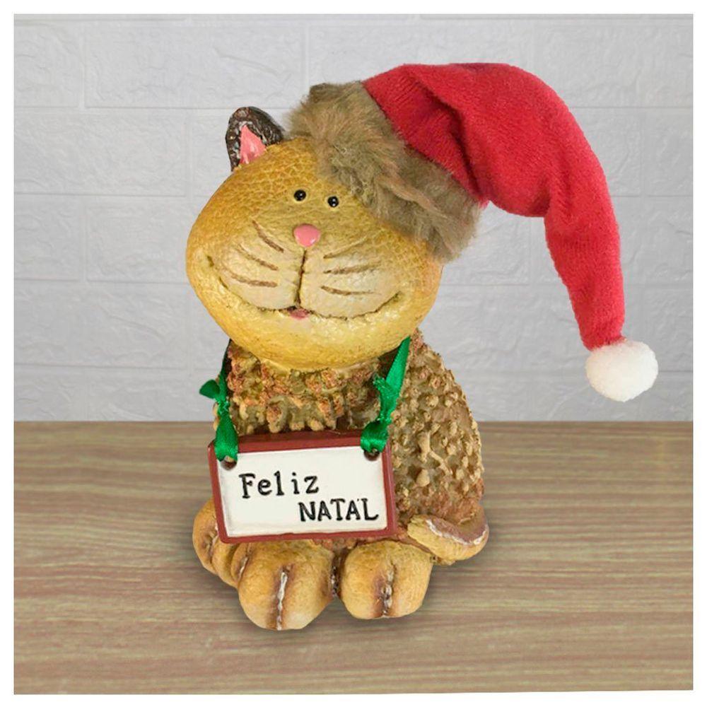 Decoração Enfeite Natal Gatinho Placa Feliz Natal 14cm