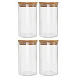 Kit 4 Potes Borossilicato Hermético Tampa Bambu 800ml Class