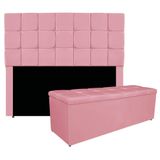 Kit Cabeceira E Calçadeira Manchester 195 Cm King Size Suede Cor Rosa Bebê