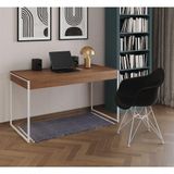 Escrivaninha Industrial Office Estudo Malta Amêndoa 137x53cm Com 1 Poltrona Preta Base Cor: Amendoa