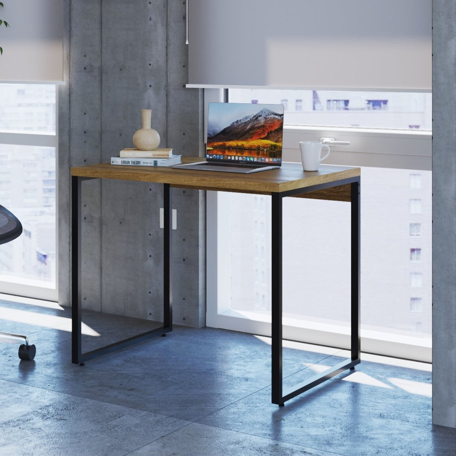 Mesa Para Escritório Office Estilo Industrial 90cm Kuadra Compace Lâmina Mel