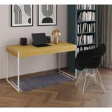 Escrivaninha Industrial Office Estudo Malta Canela 137x53cm Com 1 Poltrona Preta Base F Cor: Canela