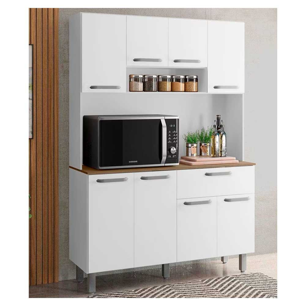 Cozinha Compacta Poliman Nice Com 8 Portas, 1 Gaveta E 2 Prateleiras - 120cm De Largura