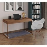 Escrivaninha Industrial Office Estudo Malta Amêndoa 137x53cm Com 1 Poltrona Branca Base Cor: Amendoa