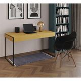 Escrivaninha Home Office Estilo Industrial Canela 137x53cm Ferro Preto Com 1 Poltrona Preta