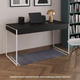 Escrivaninha Industrial Madeira Padrão Office Preta 137x53cm Com Base Em Ferro Branco Cor: Preto