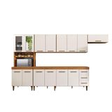 Cozinha Atenas Com Vidro Reflecta 14 Portas 3 Gavetas Kaiki Moveis Nature/off White