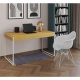 Escrivaninha Industrial Office Estudo Malta Canela 137x53cm Com 1 Poltrona Branca Base Cor: Canela