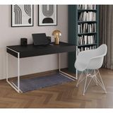 Escrivaninha Industrial Office Estudo Malta Preta 137x53cm Com 1 Poltrona Branca Base F Cor: Preto
