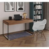 Escrivaninha Home Office Estilo Industrial Amêndoa 137x53cm Ferro Preto Com 1 Poltrona Branca