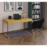 Escrivaninha Home Office Estilo Industrial Canela 137x53cm Base Cobre Com 1 Poltrona Preta