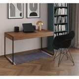 Escrivaninha Industrial Office Estudo Malta Amêndoa 137x53cm Com 1 Poltrona Preta Base Cor: Amendoa