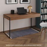 Escrivaninha Industrial Madeira Padrão Office Amêndoa 137x53cm Com Base Em Ferro Preto