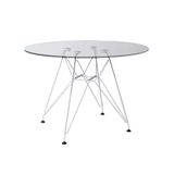 Mesa Eiffel Redonda 110cm Tampo De Vidro Com Base De Ferro Branco - Cor: Branco