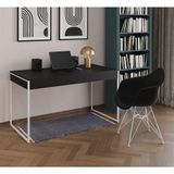 Escrivaninha Industrial Office Estudo Malta Preta 137x53cm Com 1 Poltrona Preta Base Fe Cor: Preto