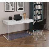 Escrivaninha Industrial Office Estudo Malta Branca 137x53cm Com 1 Poltrona Preta Base F Cor: Branco