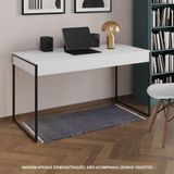Escrivaninha Industrial Madeira Padrão Office Branca 137x53cm Com Base Em Ferro Preto