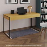 Escrivaninha Industrial Madeira Padrão Office Canela 137x53cm Com Base Em Ferro Preto