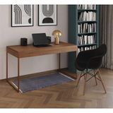 Escrivaninha Home Office Estilo Industrial Amêndoa 137x53cm Base Cobre Com 1 Poltrona Preta